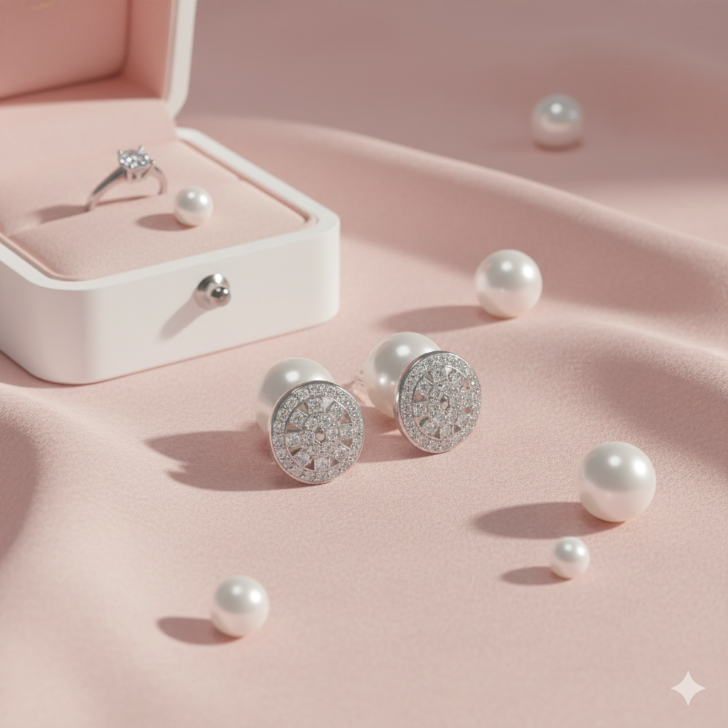 Silver two way moti studs round