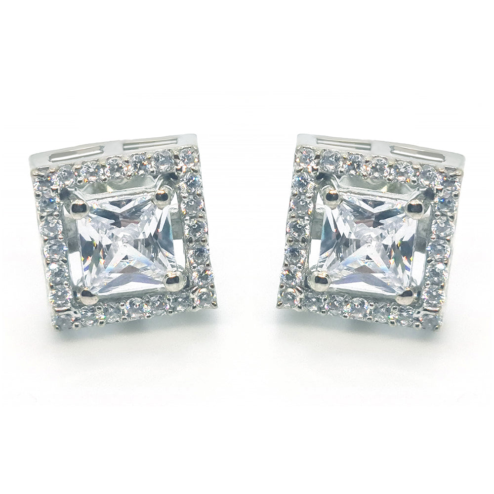 92.5 Sterling Silver Solitaire Stud Earrings with AAA+ Quality Zircons.