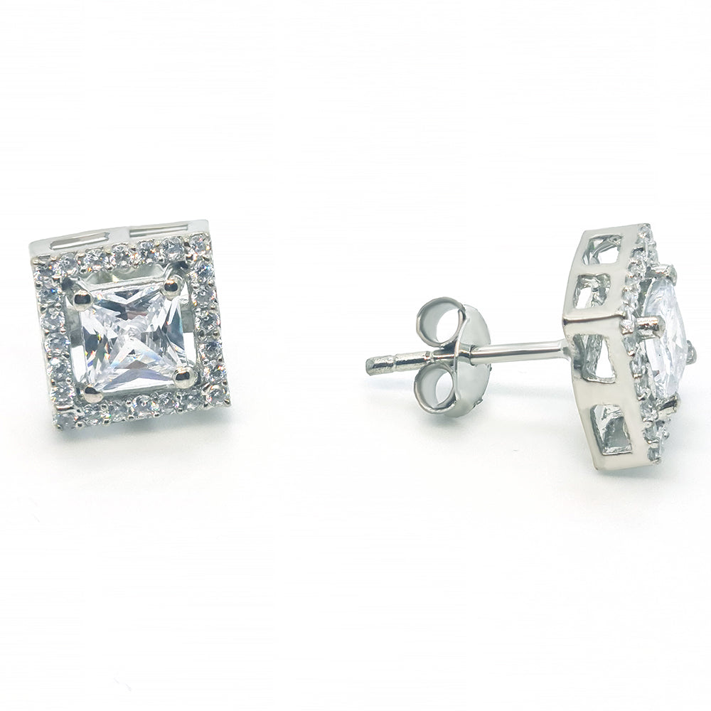 92.5 Sterling Silver Solitaire Stud Earrings with AAA+