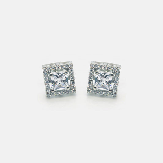 92.5 sterling silver solitaire stud earrings with AAA+ quality zircons.