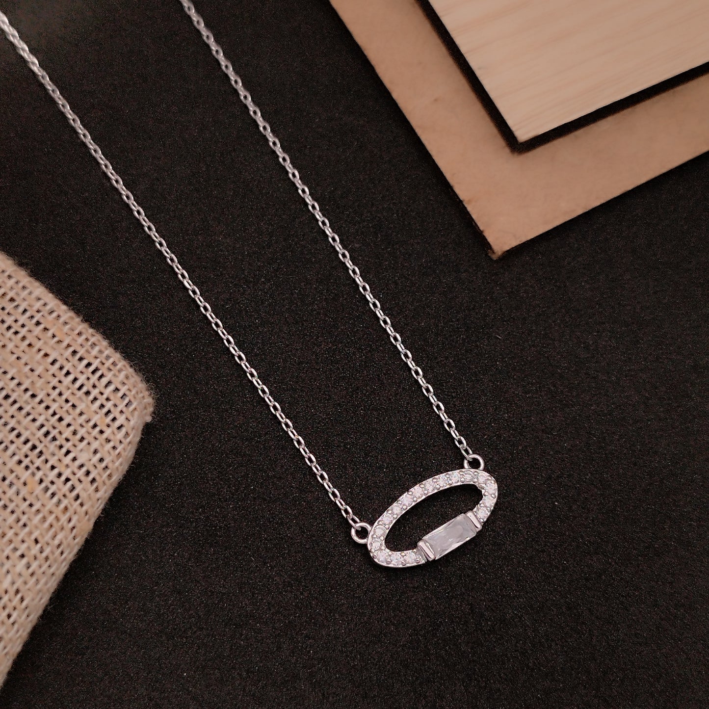 Elegant CZ ovel Pendant Dokiya Chain