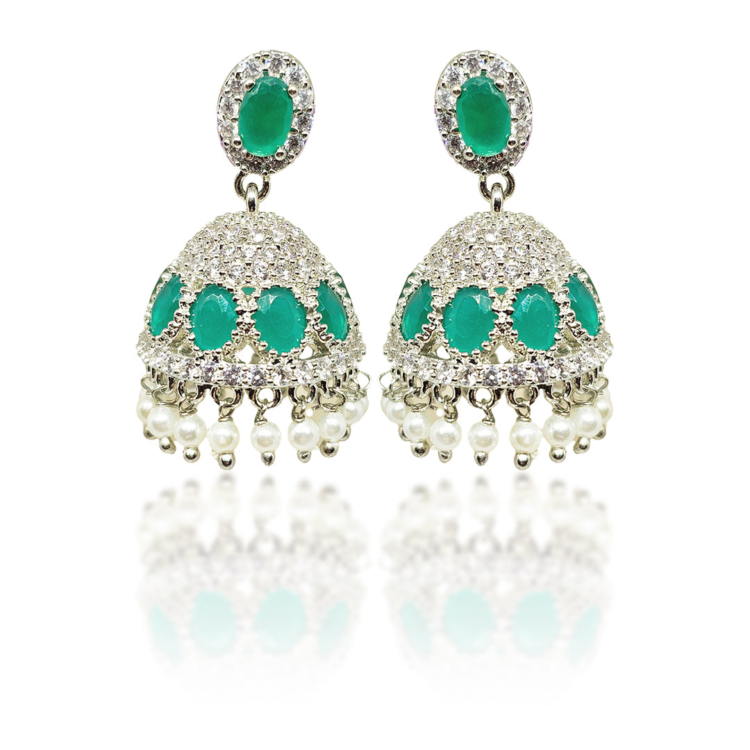 Earing Jumkha Sterling Silver Green Stone A++