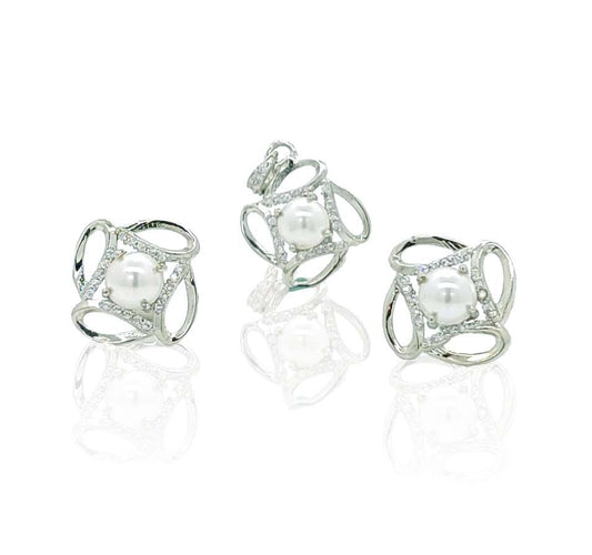 925 Sterling Silver Moti Pendant Set - Elegant Pearl Design