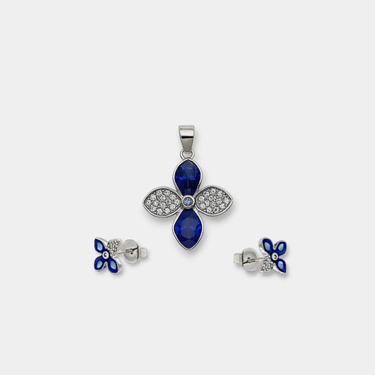 Blue and White Stone Flower Pendant Set