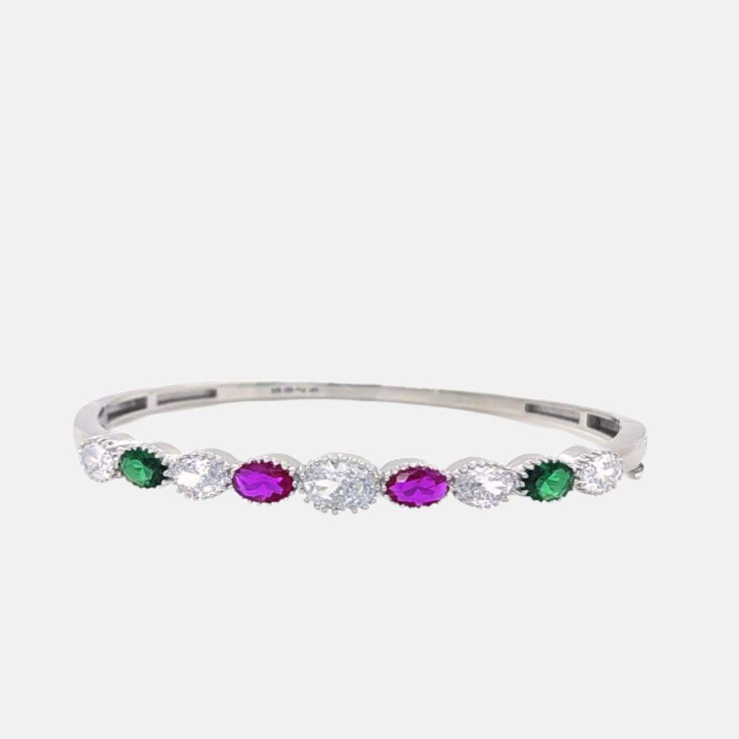 Sterling Silver Kada with Colour Stones - Elegant 2.4 mm Design