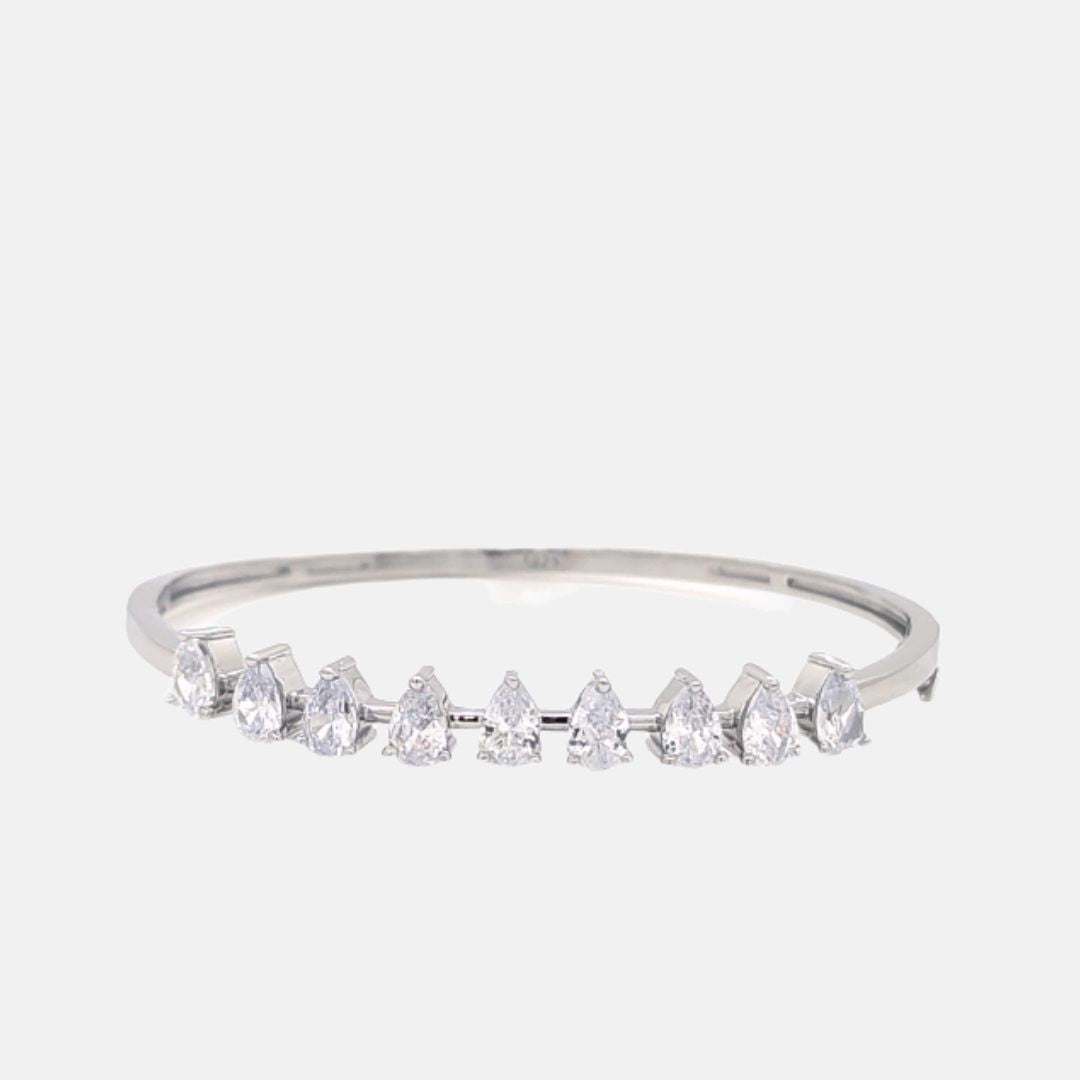 Sterling Silver Kada with Pear Shape Diamonds | Elegant Jewelry