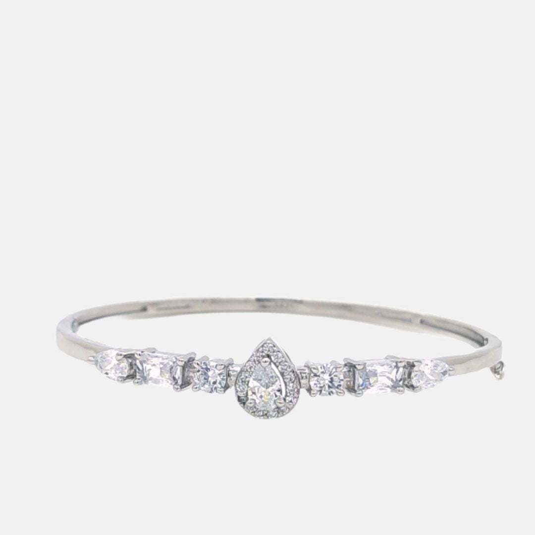 Sterling Silver Kada with Pear Shape Center Stone & Diamonds