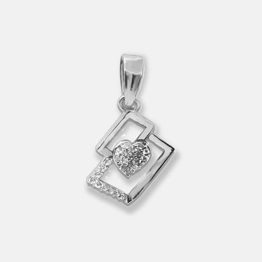 92.5 Sterling Silver Heart in Frame Solitaire Pendant