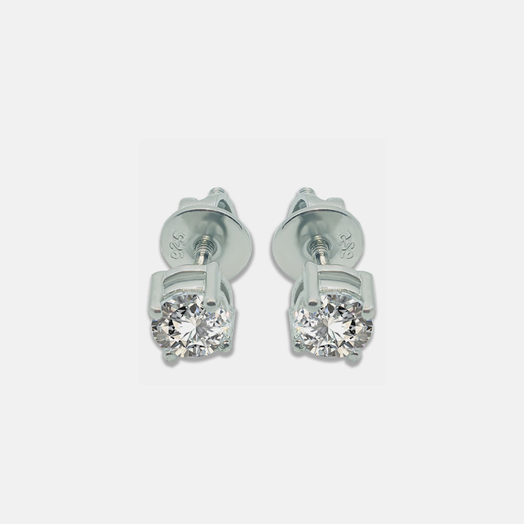 92.5 Sterling Silver Solitaire Only Earings-Studs