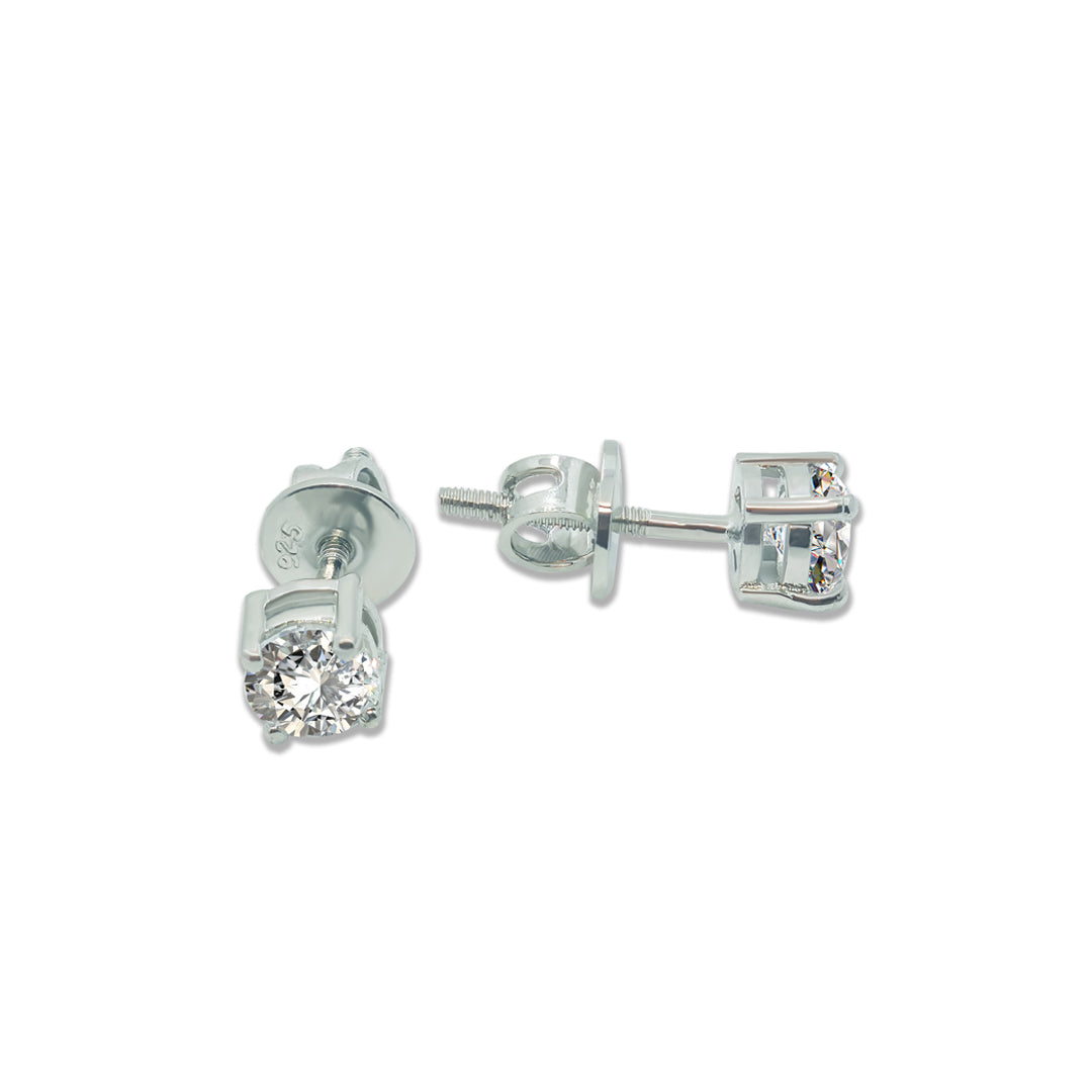 92.5 Sterling Silver Solitaire Stud Earrings with AAA+ Zircons, perfect for sensitive ears.