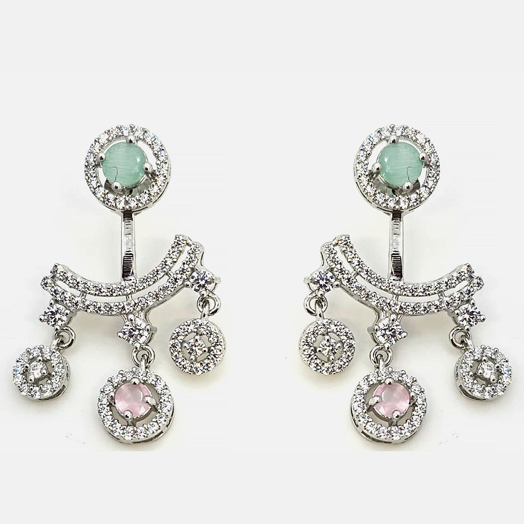 Earings Jacket Earings With A++ Stone 92.5 silver (TGLS053)