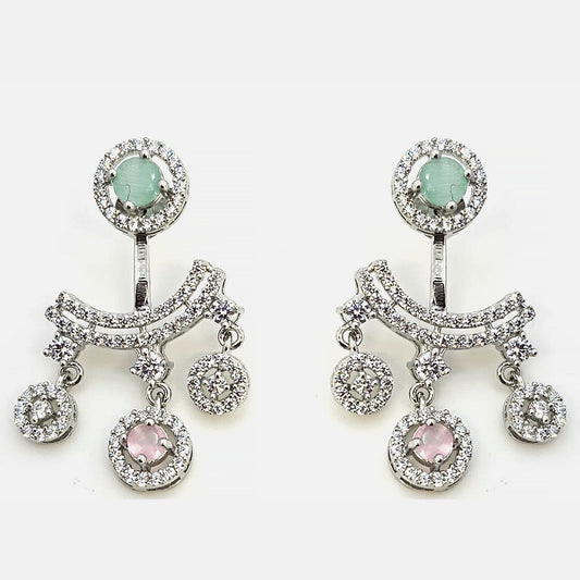 Earings Jacket Earings With A++ Stone 92.5 silver (TGLS053)