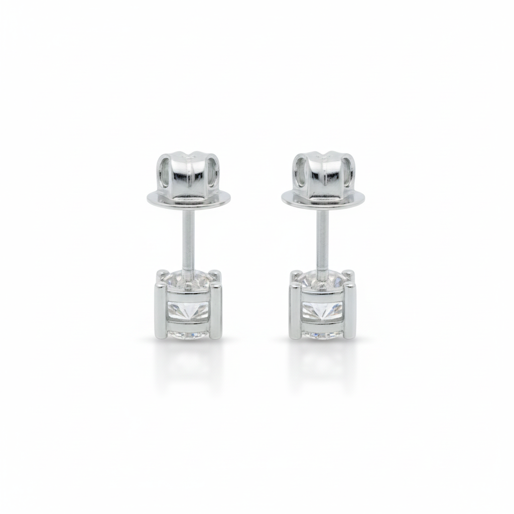 92.5 Sterling Silver Solitaire Only Earrings-Studs single dia