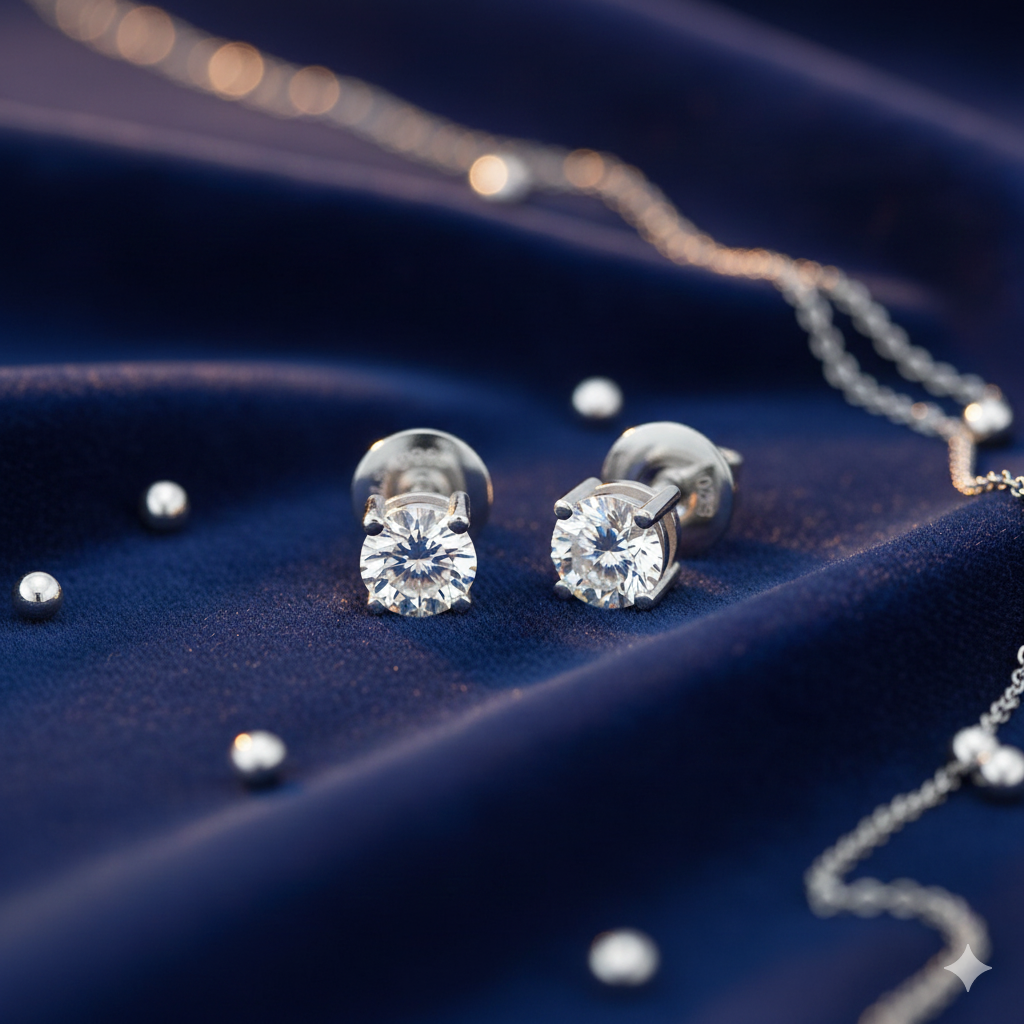 92.5 Sterling Silver Solitaire Only Earrings-Studs single dia