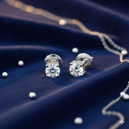 92.5 Sterling Silver Solitaire Only Earrings-Studs single dia