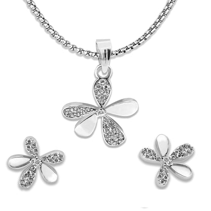 Sterling Silver Long Flower Solitaire Pendent Set-tglsps020