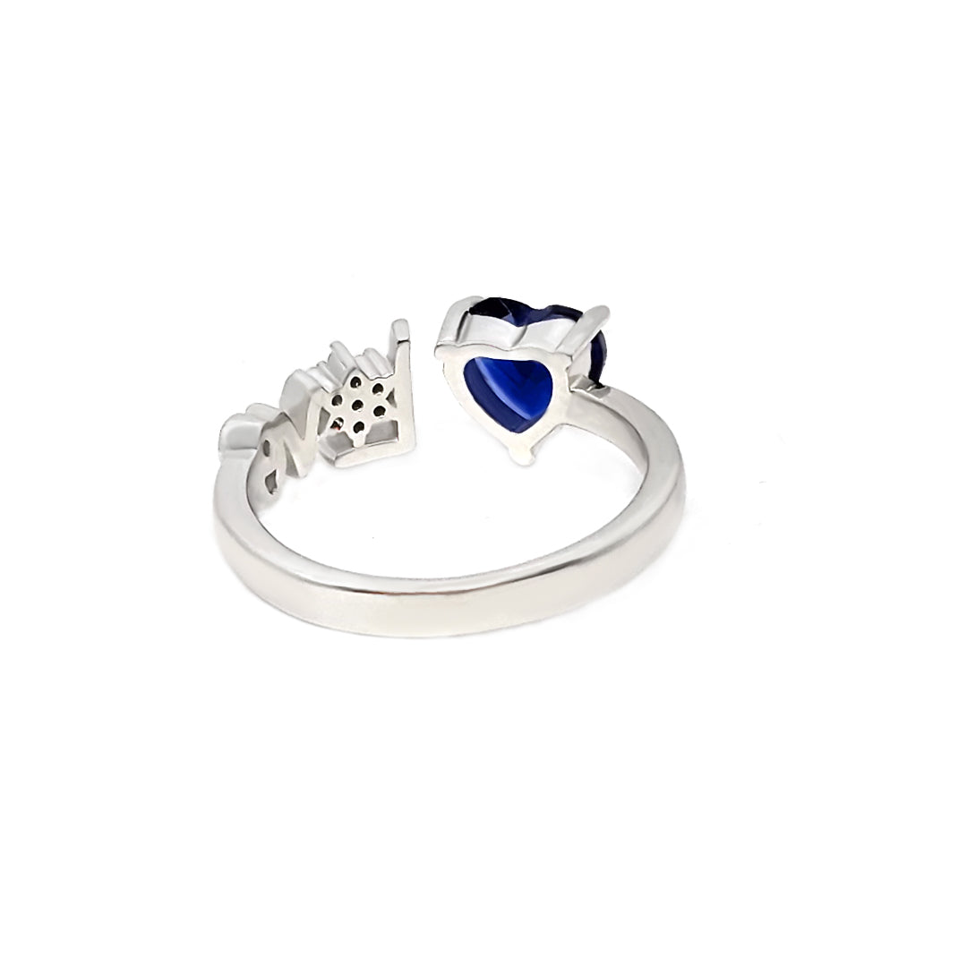 Ring I love heart blue color stone