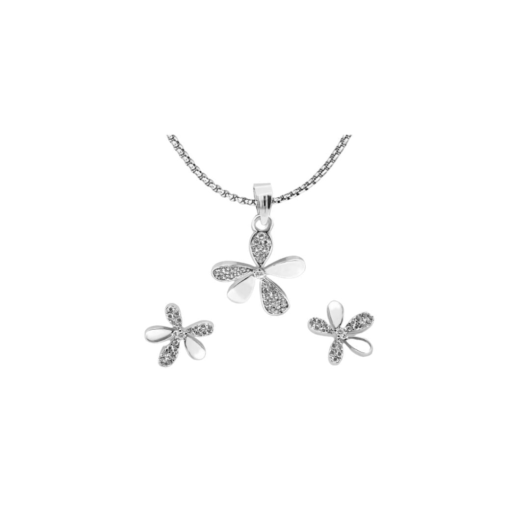 Sterling Silver Long Flower Solitaire Pendent Set-tglsps020