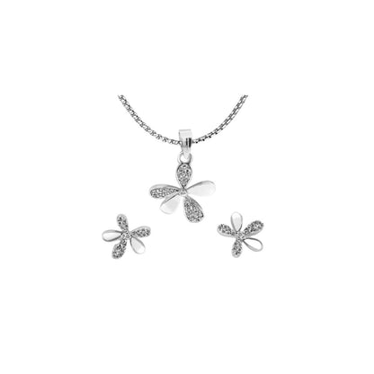 Sterling Silver Long Flower Solitaire Pendent Set-tglsps020