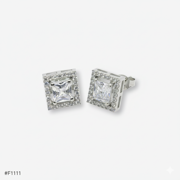 92.5 Sterling Silver Solitaire Only Earrings-Studs square