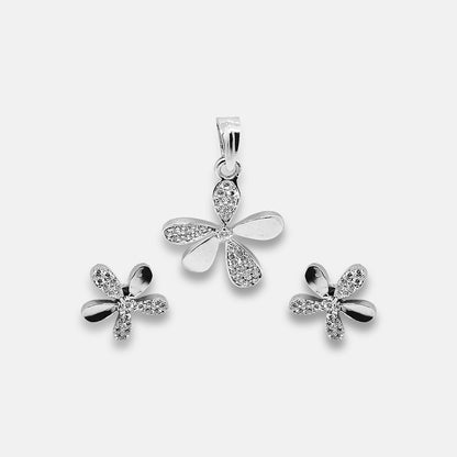 Sterling Silver Long Flower Solitaire Pendent Set-tglsps020