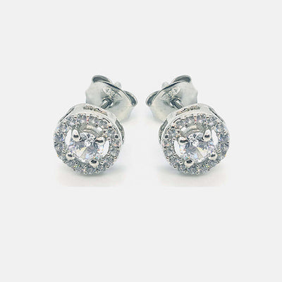92.5 sterling silver solitaire stud earrings with AAA+ quality zircons.