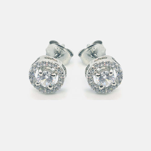 92.5 sterling silver solitaire stud earrings with AAA+ quality zircons.