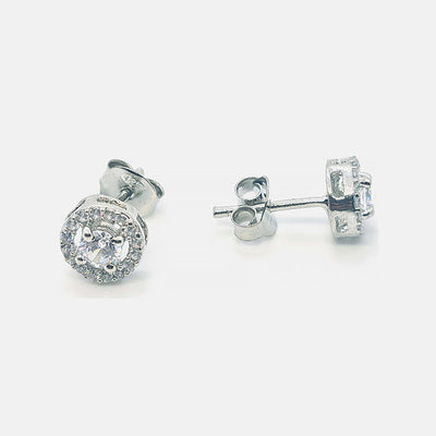 92.5 sterling silver solitaire stud earrings with AAA+ quality zircons.