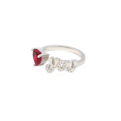 Ring I love heart red color stone