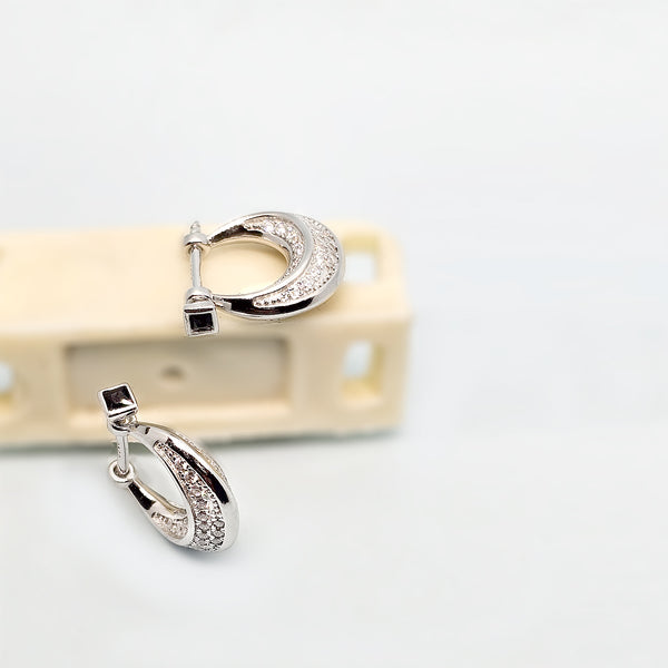 Crystal Curve Hoop Black Stone Earrings