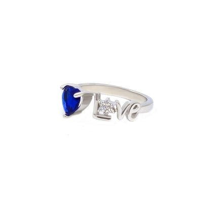 Ring I love heart blue color stone