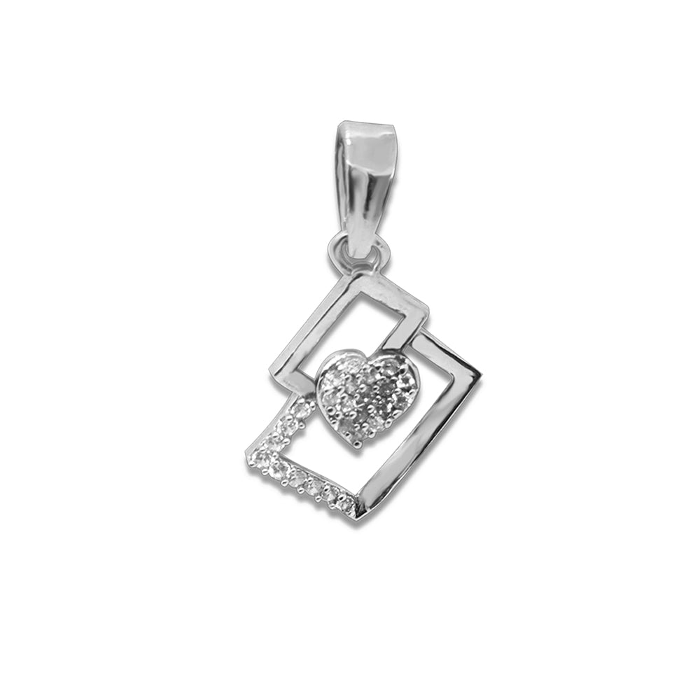 92.5 Sterling Silver Heart in Frame Solitaire Pendent-tglsps017