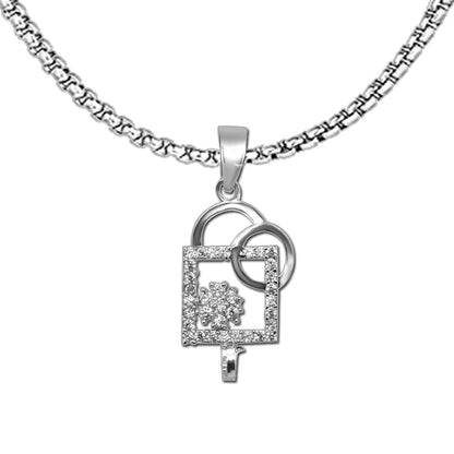 92.5 Sterling Silver Flower in Square Frame Solitaire Pendent Set - tglsps025